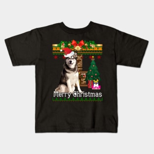 Ugly Christmas Sweater Alaskan Malamuteb Kids T-Shirt